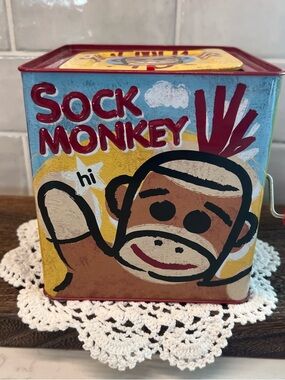 Sock Monkey Tin - Colorful Retro Design, Monkey in the Box